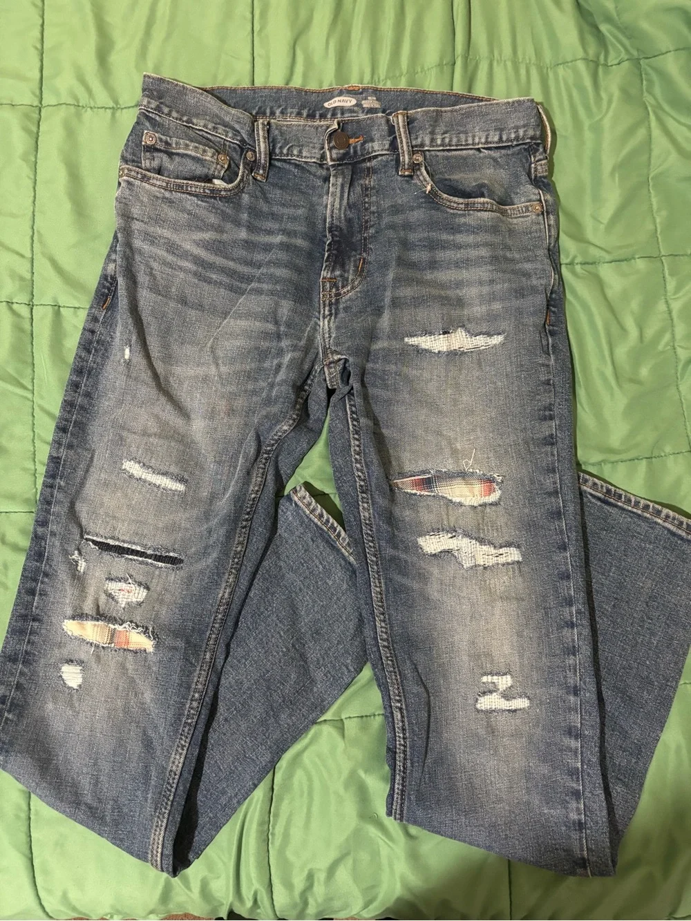 Old Navy Blue Distressed Straight Jeans